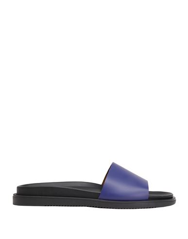 8 By Yoox Polish Leather Slides Man Sandals Blue Size 11 Calfskin