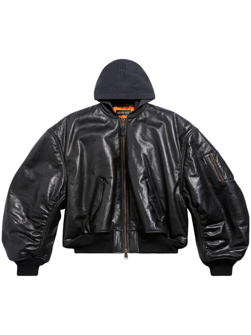 Balenciaga DIY Metal leather bomber jacket - BLACK