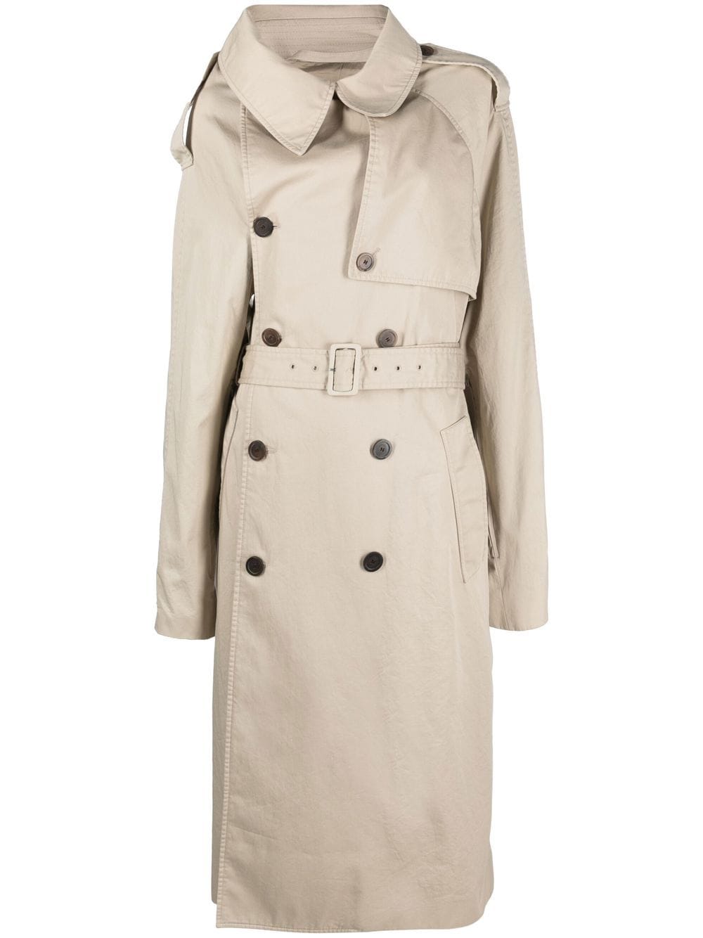 Balenciaga asymmetric off-shoulder trench coat - Neutrals