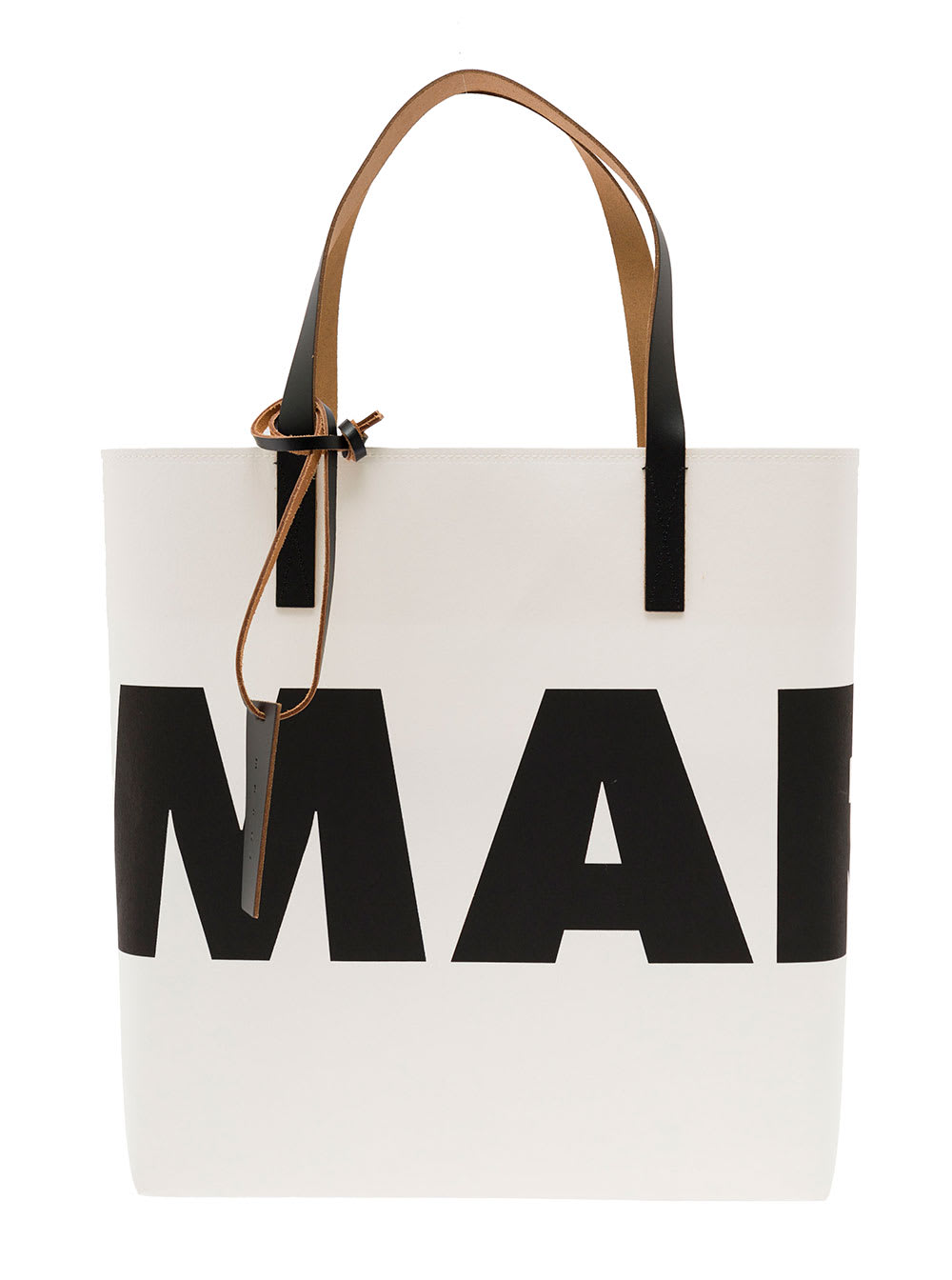 Black And White Paper Fabric Shopper Bag With Logo Marni Woman