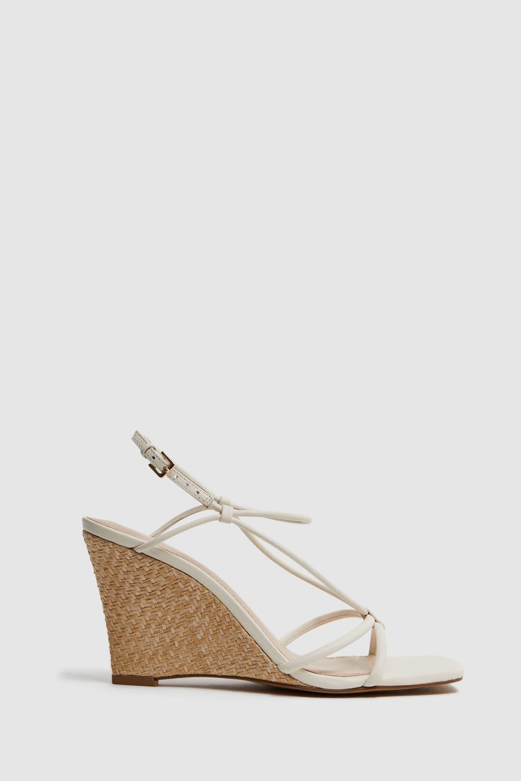 Daisey Strappy Wedge Heels - White Leather Plain