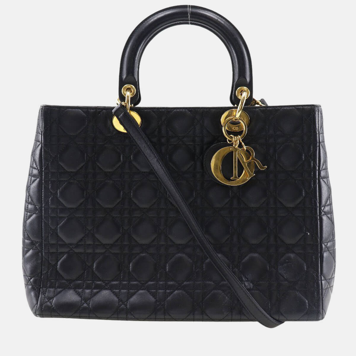 Dior Black Leather Lady Dior Top Handle Bag