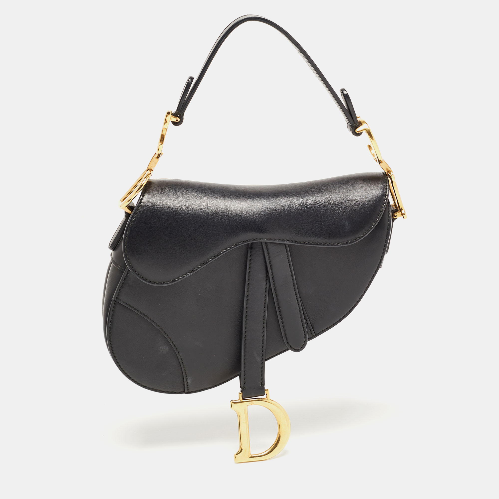 Dior Black Leather Mini Saddle Bag