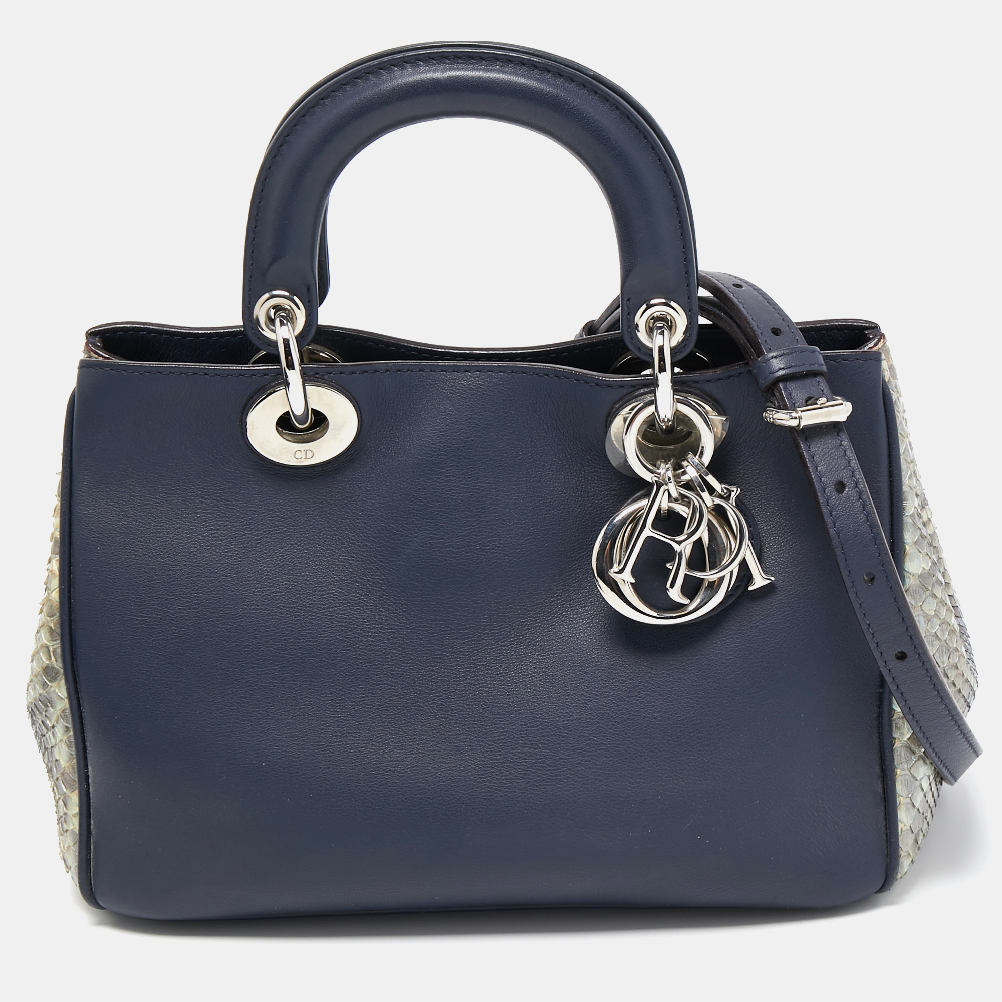 Dior Blue/Beige Python and Leather Small Diorissimo Tote