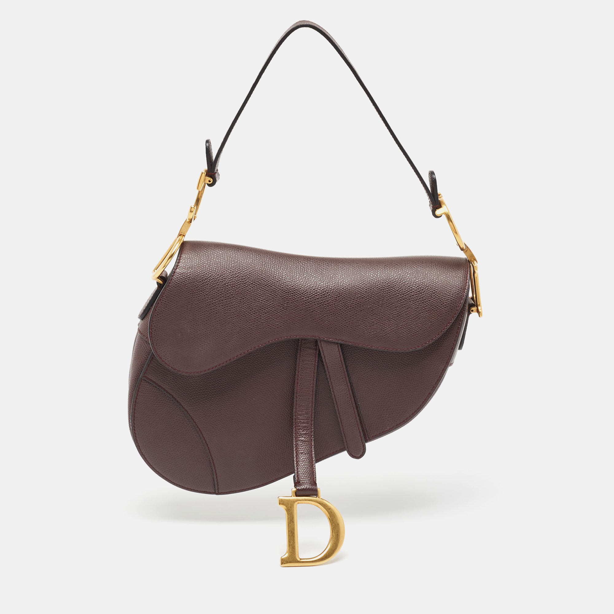 Dior Burgundy Grained Leather Saddle Bag
