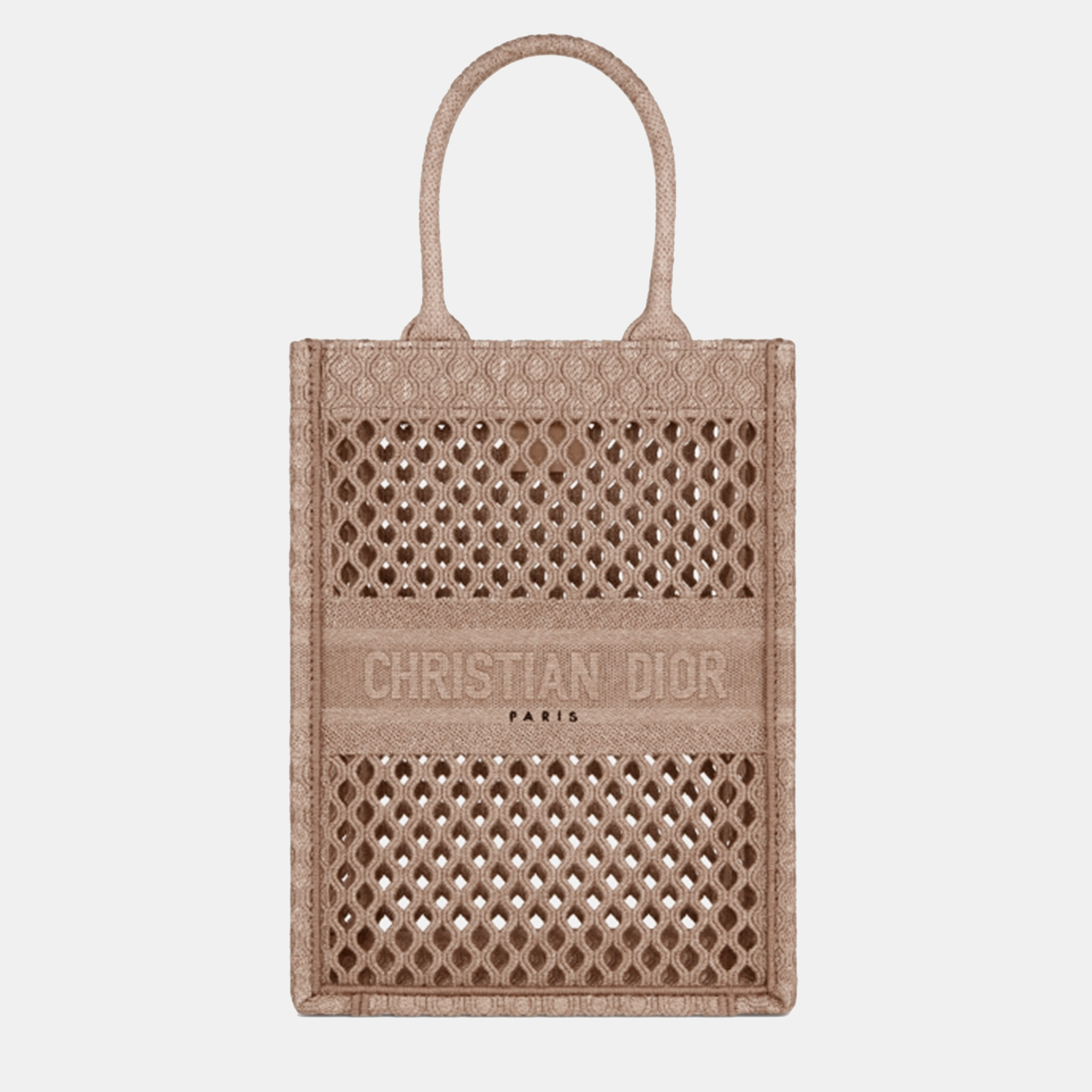 Dior Clay-Colored Mesh Embroidery Vertical Book Tote