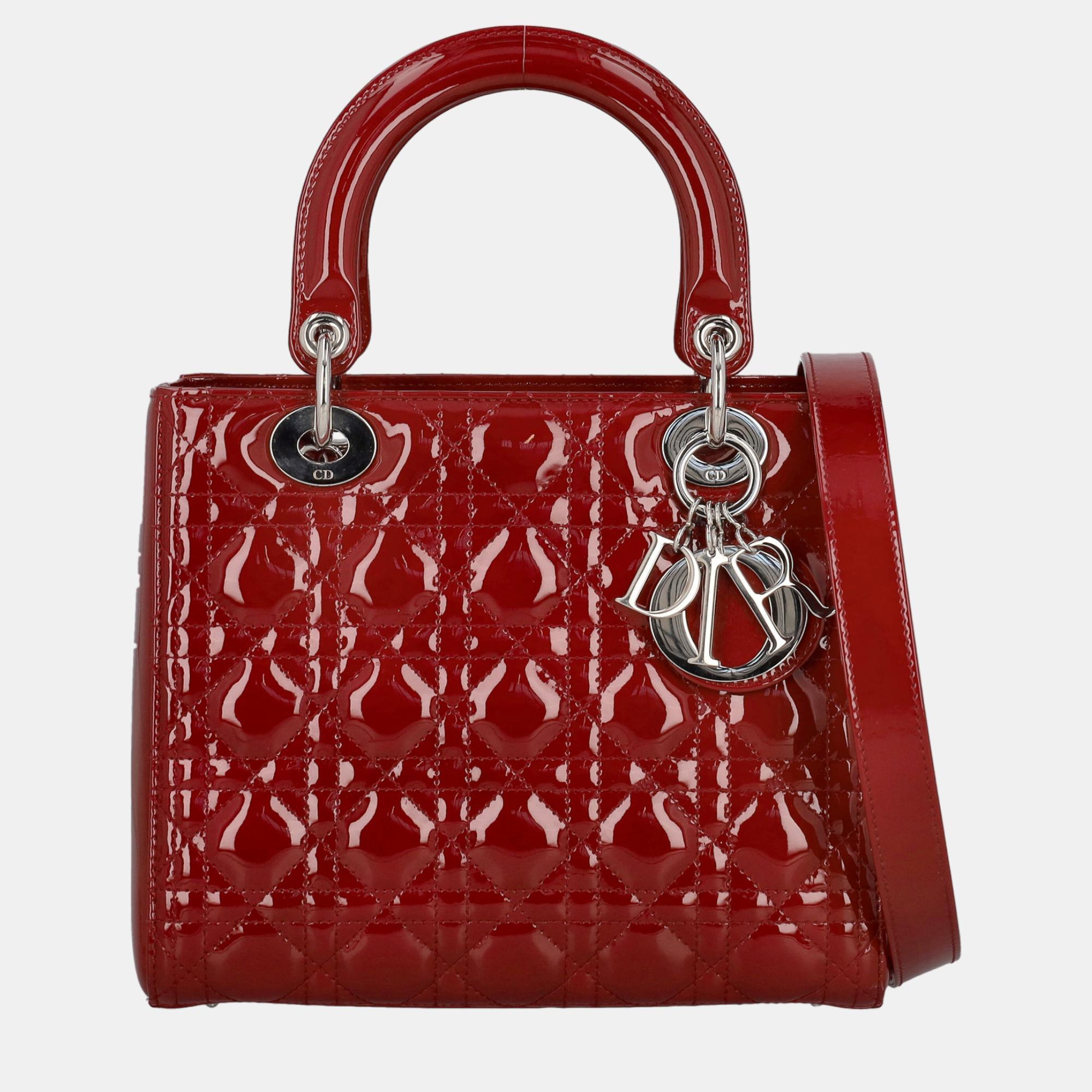 Dior Lady Dior - Women's Leather Tote Bag - Red - One Size