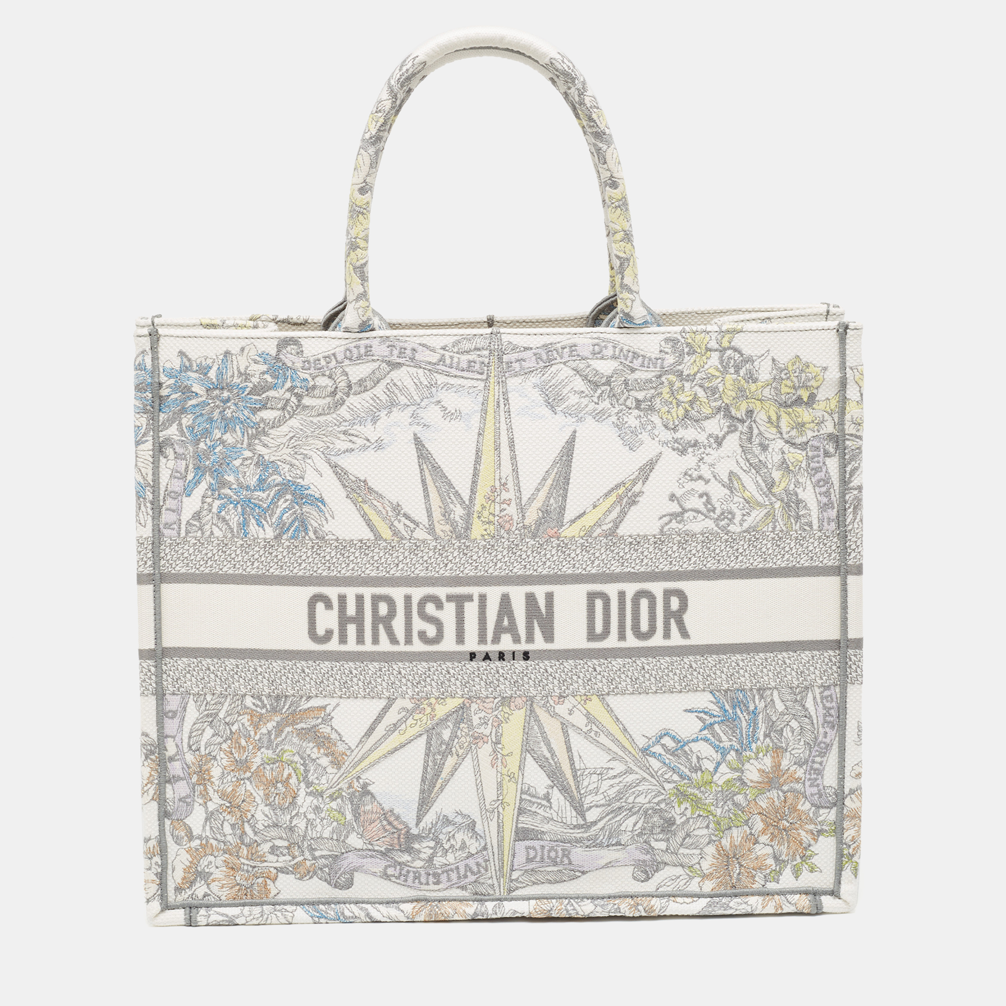 Dior White/Grey Rêve D'Infini Embroidered Canvas Large Book Tote