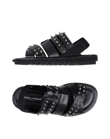 Dolce & Gabbana Man Sandals Black Size 8 Calfskin, Stretch fibers