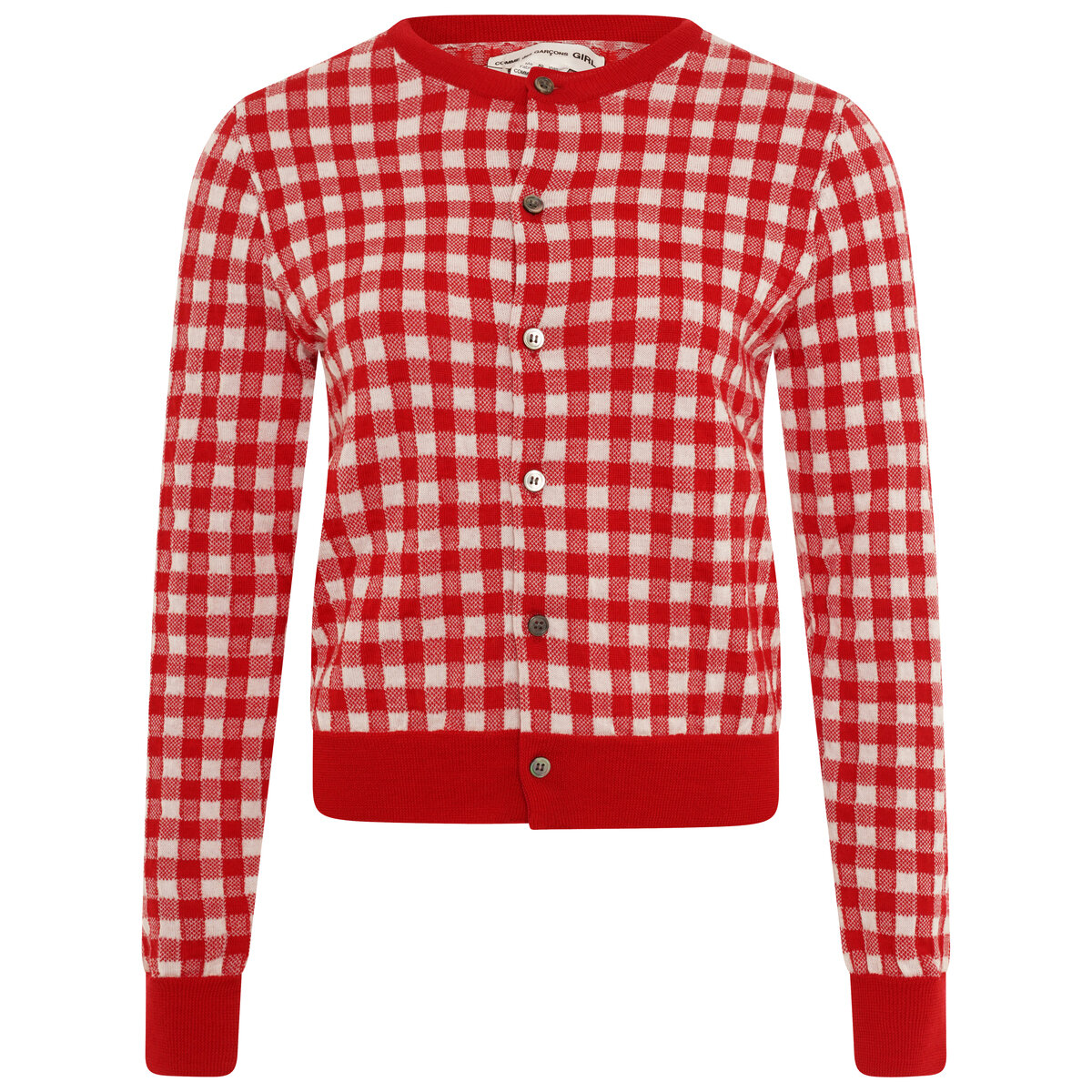 Gingham Check-pattern Wool Knit Cardigan S Red