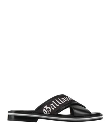 John Galliano Man Sandals Black Size 7 Soft Leather, Textile fibers