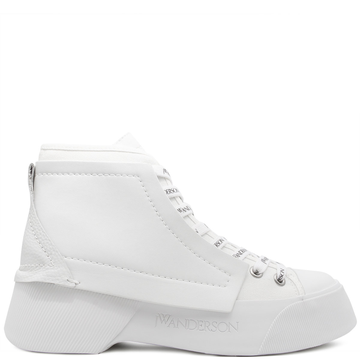 Leather Panel High Top Sneakers 39 White