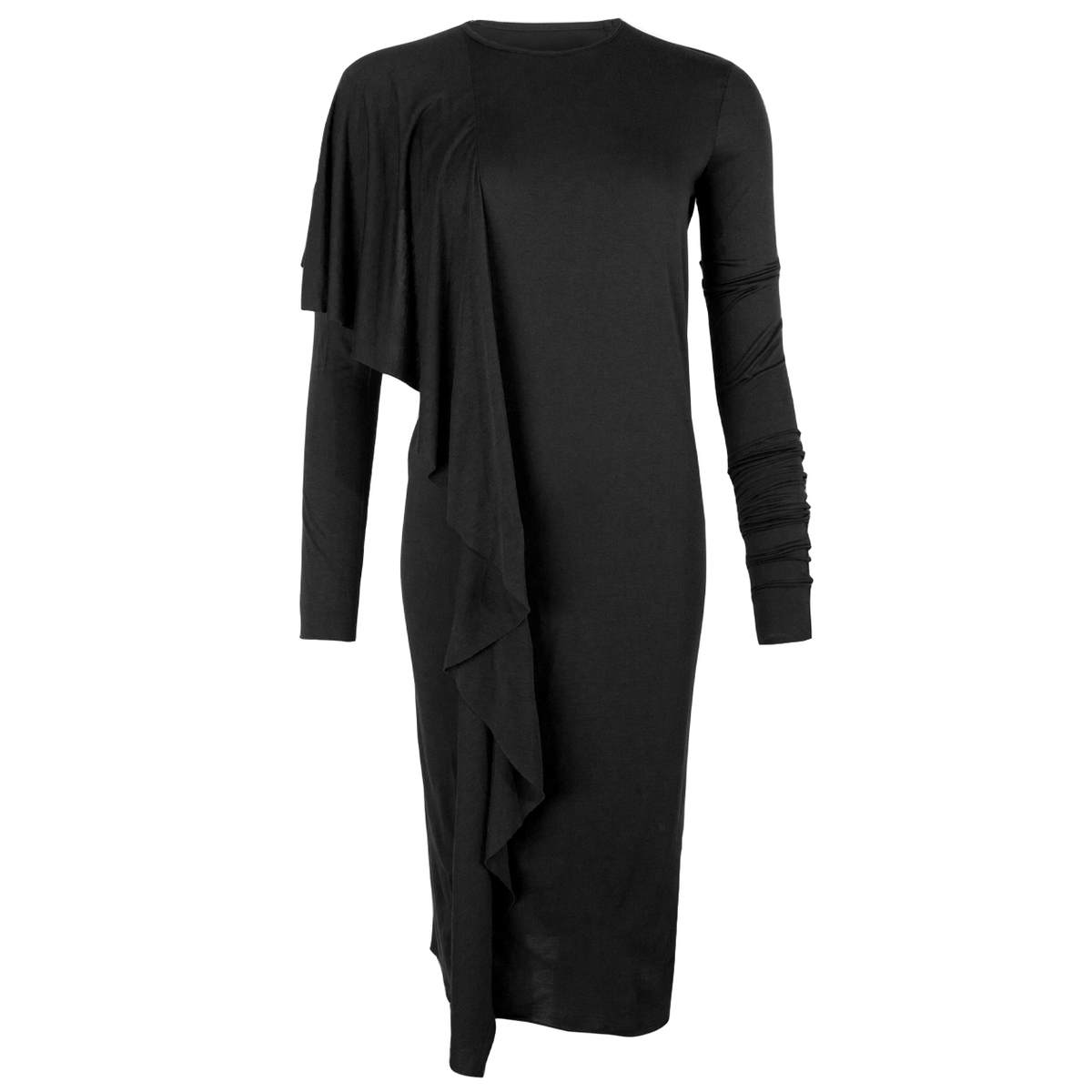 Long Sleeved Asymmetric Draped Dress Black 40 Black