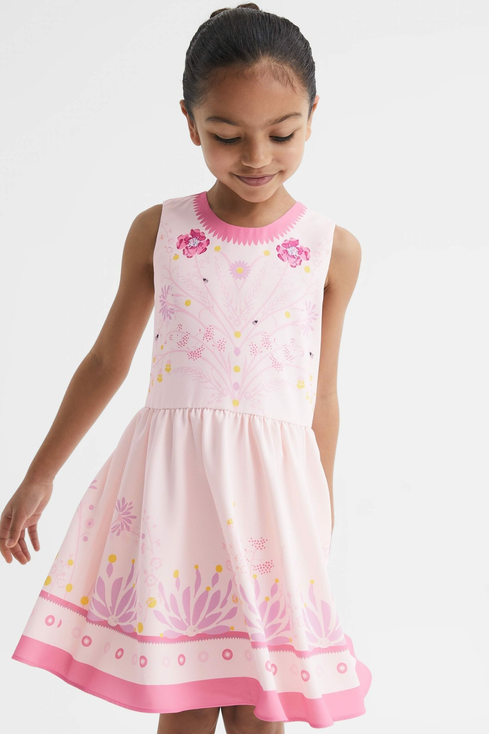 Mara - Pink Junior Sleeveless Floral Print Dress