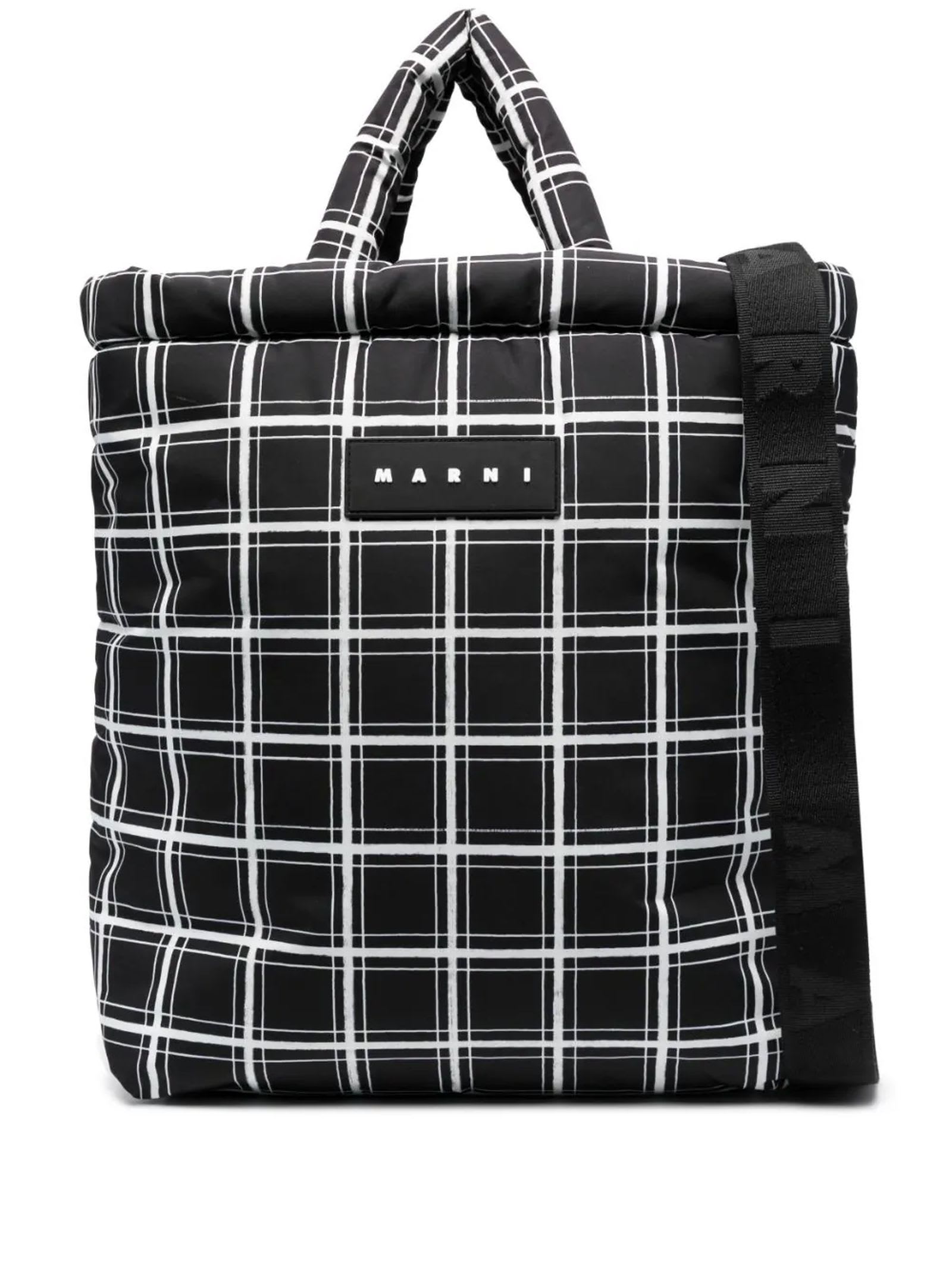 Marni Black And White Checkered Tote Bag
