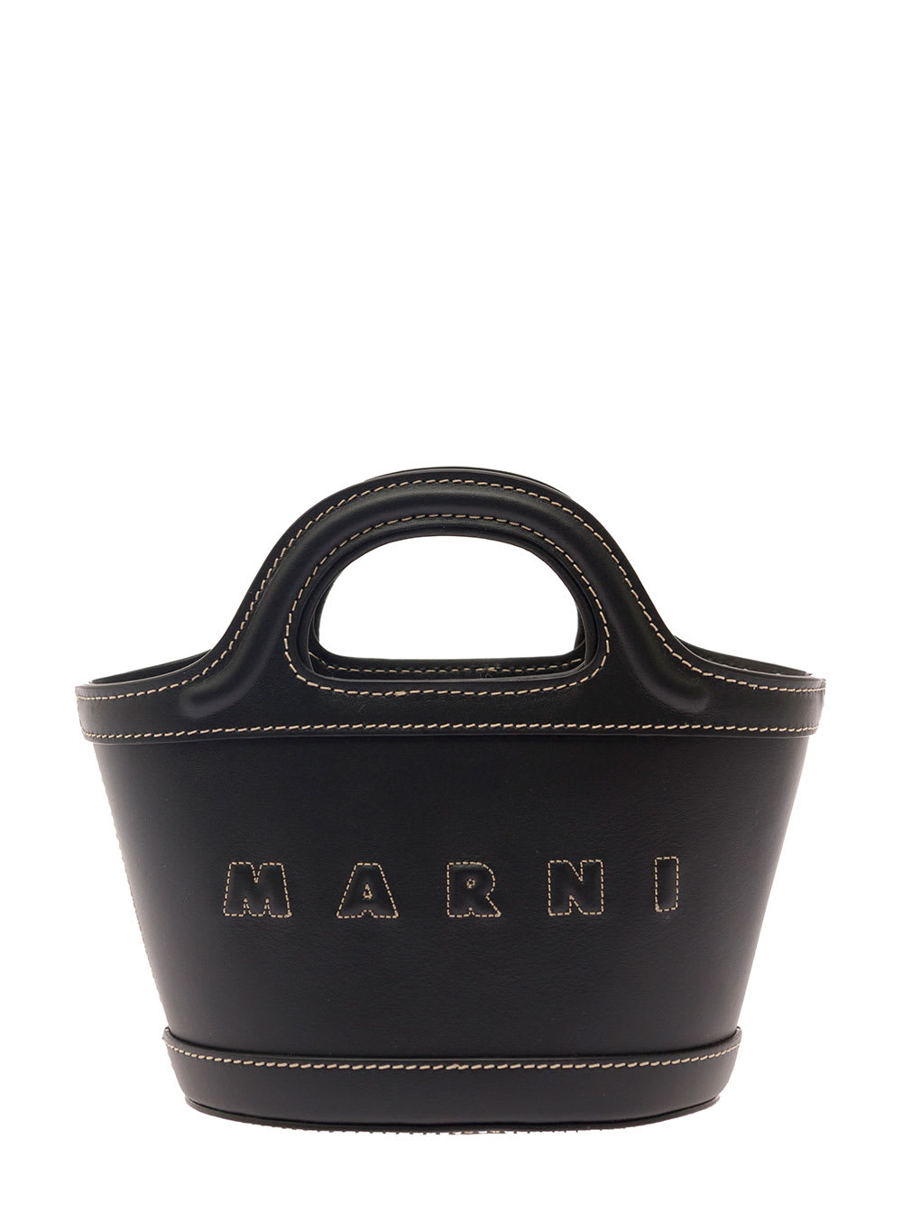Marni Black Tropicalia Hand Bag With Logo And Embossed Details In Leather Woman