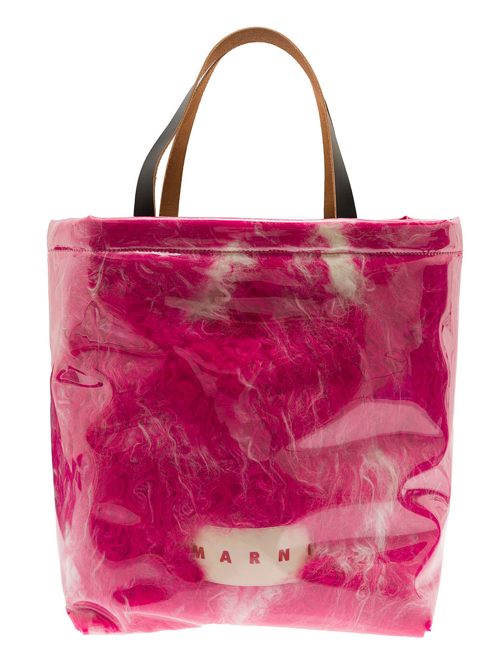 Marni Fuchsia Tote Bag With Plastic Covered Fur Embellishment Woman