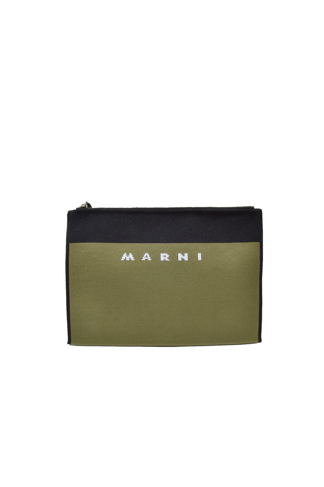 Marni Logo Embroidered Zip Clutch Bag