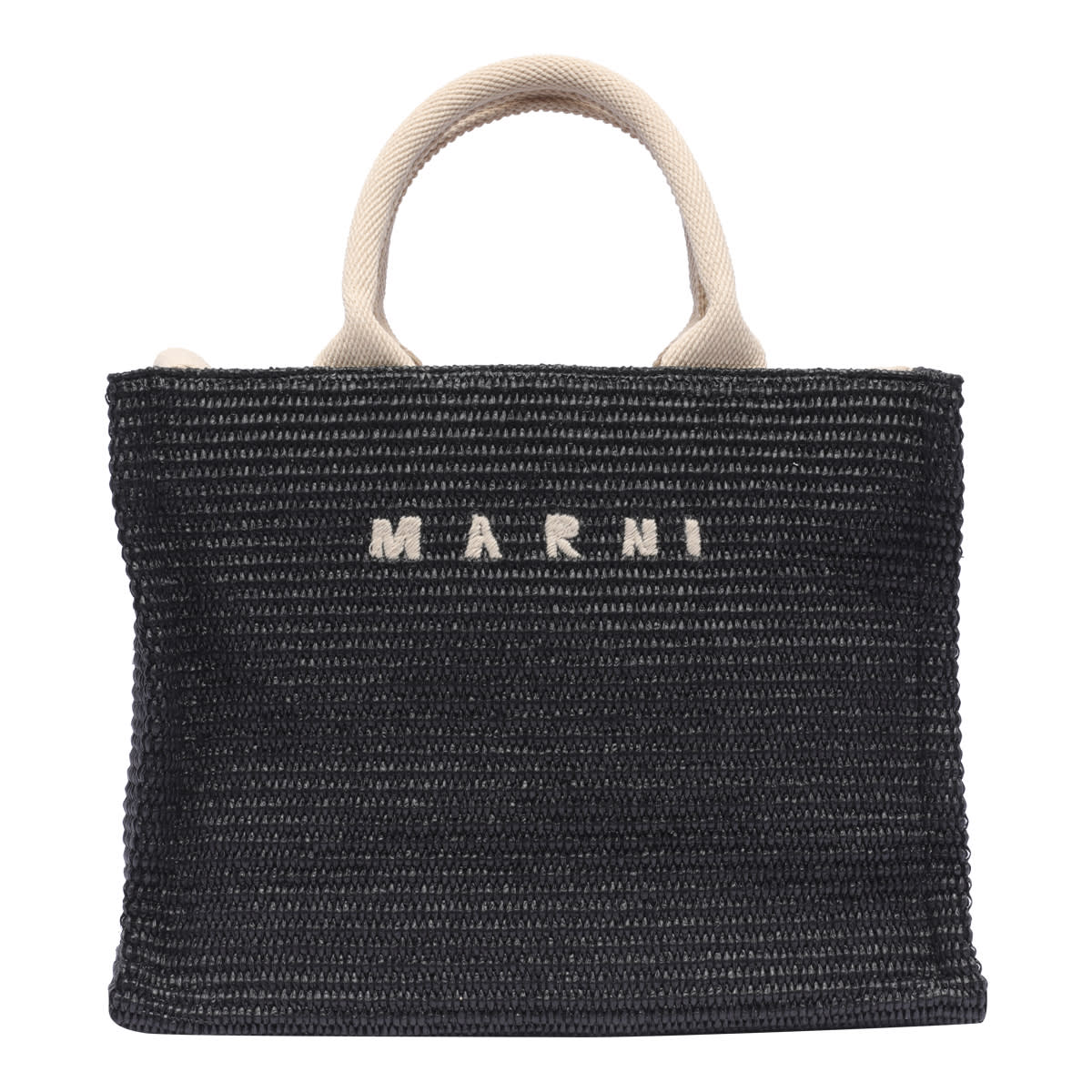 Marni Rafia Effect Small Logo Tote Bag