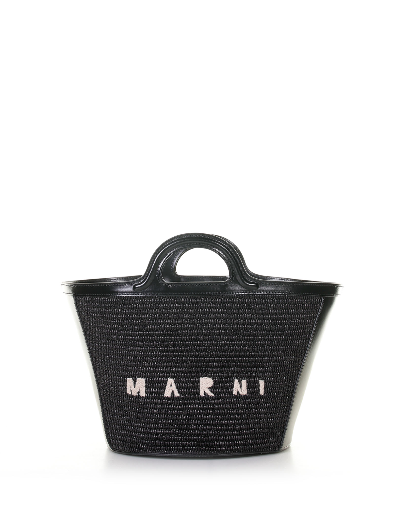 Marni Small Tropicalia Bag In Leather And Raffia Effect Fabric
