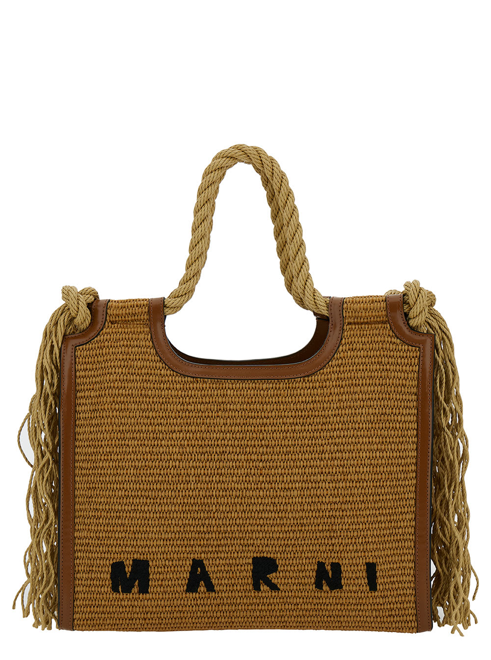 Marni Summer Beige Tote Bag With Cord Handles And Logo Detail In Rafia Woman