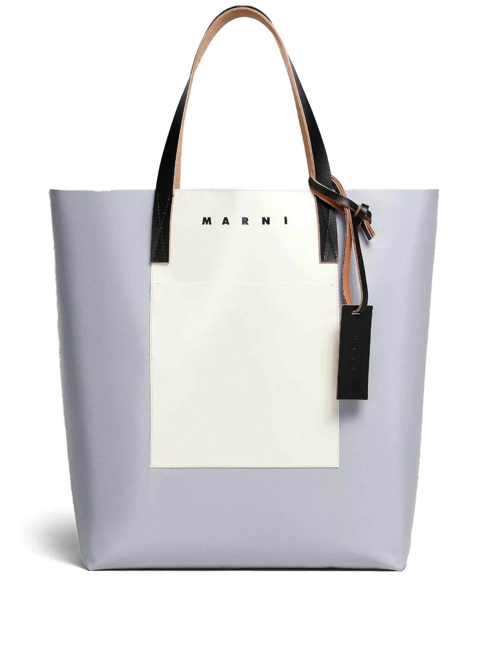 Marni Tribeca Shopping Bag In Silver And Beige