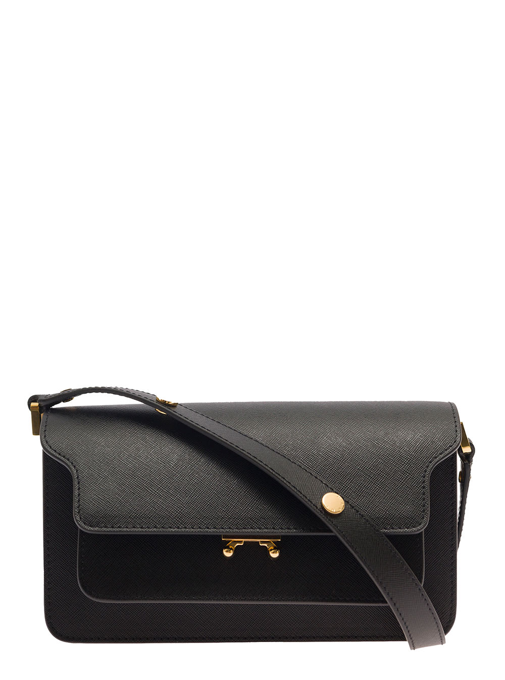 Marni Trunk Black Shoulder Bag With Push-Lock Fastening In Leather Woman