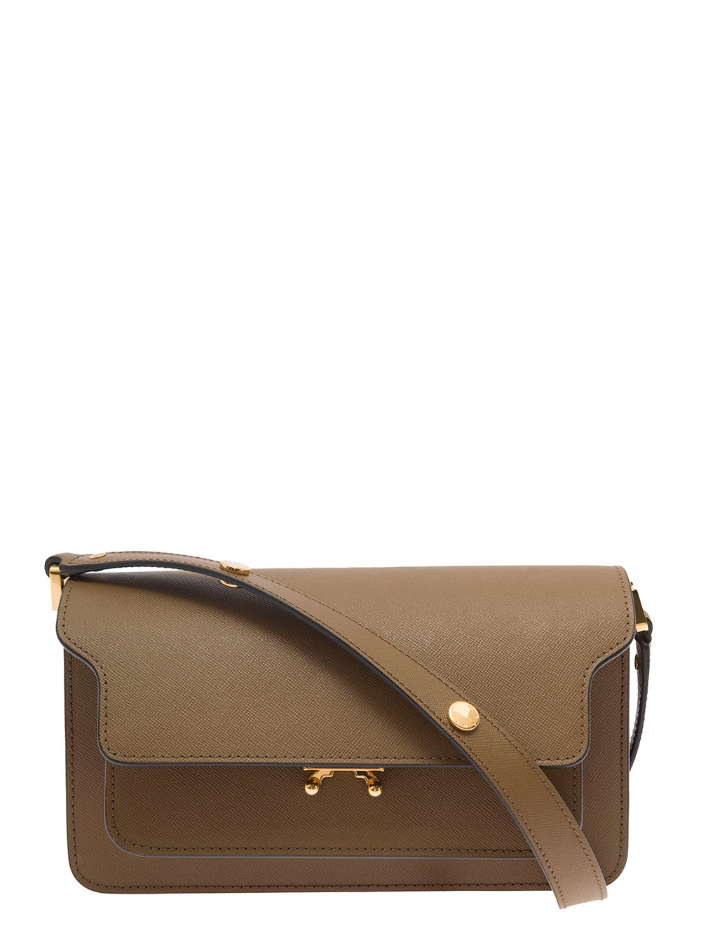 Marni Trunk Brown Shoulder Bag With Push-Lock Fastening In Leather Woman
