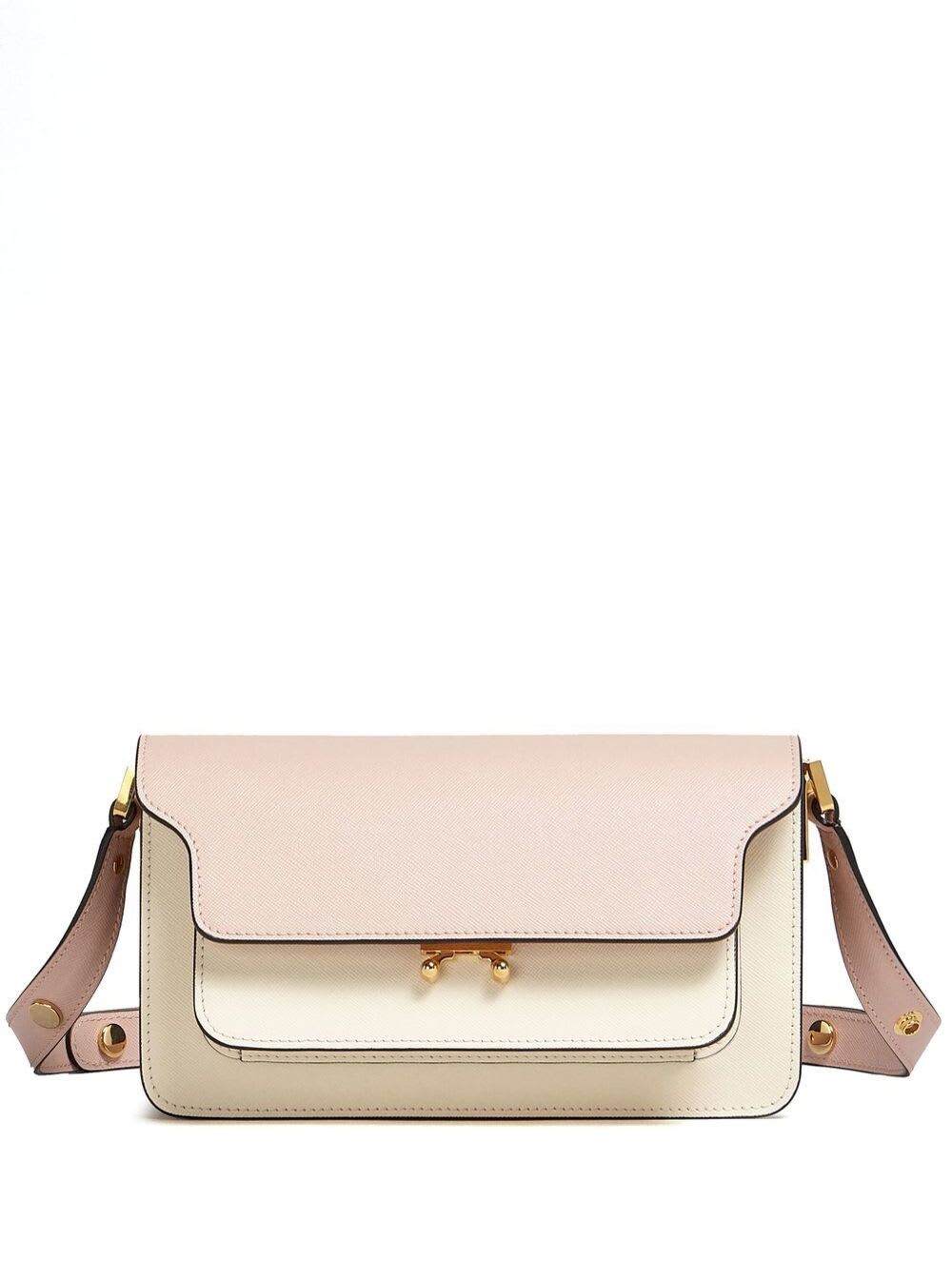 Marni White And Pink Trunk Bag Colourblock Design In Saffiano Leather Woman