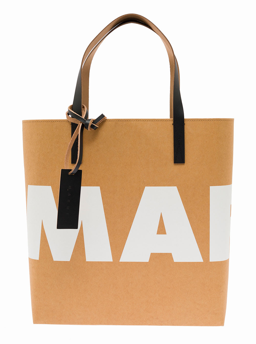 Marni Womans Beige Paper Shopper Bag With Logo Print