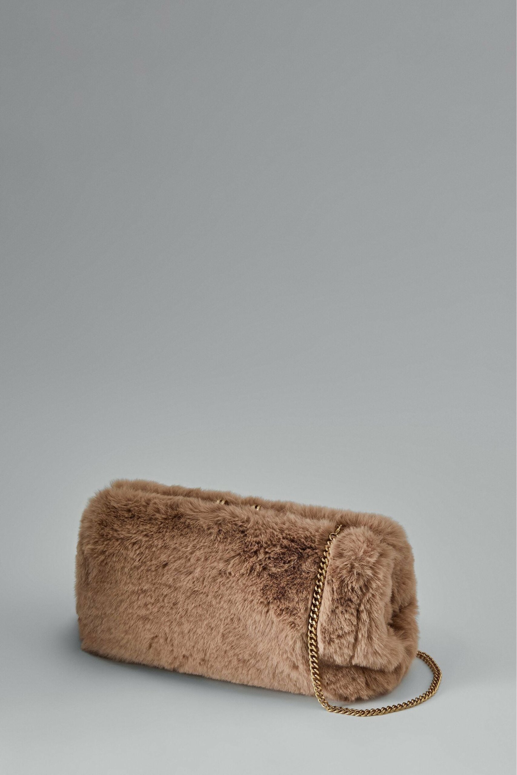 Monza - Natural Faux Fur Clutch Bag