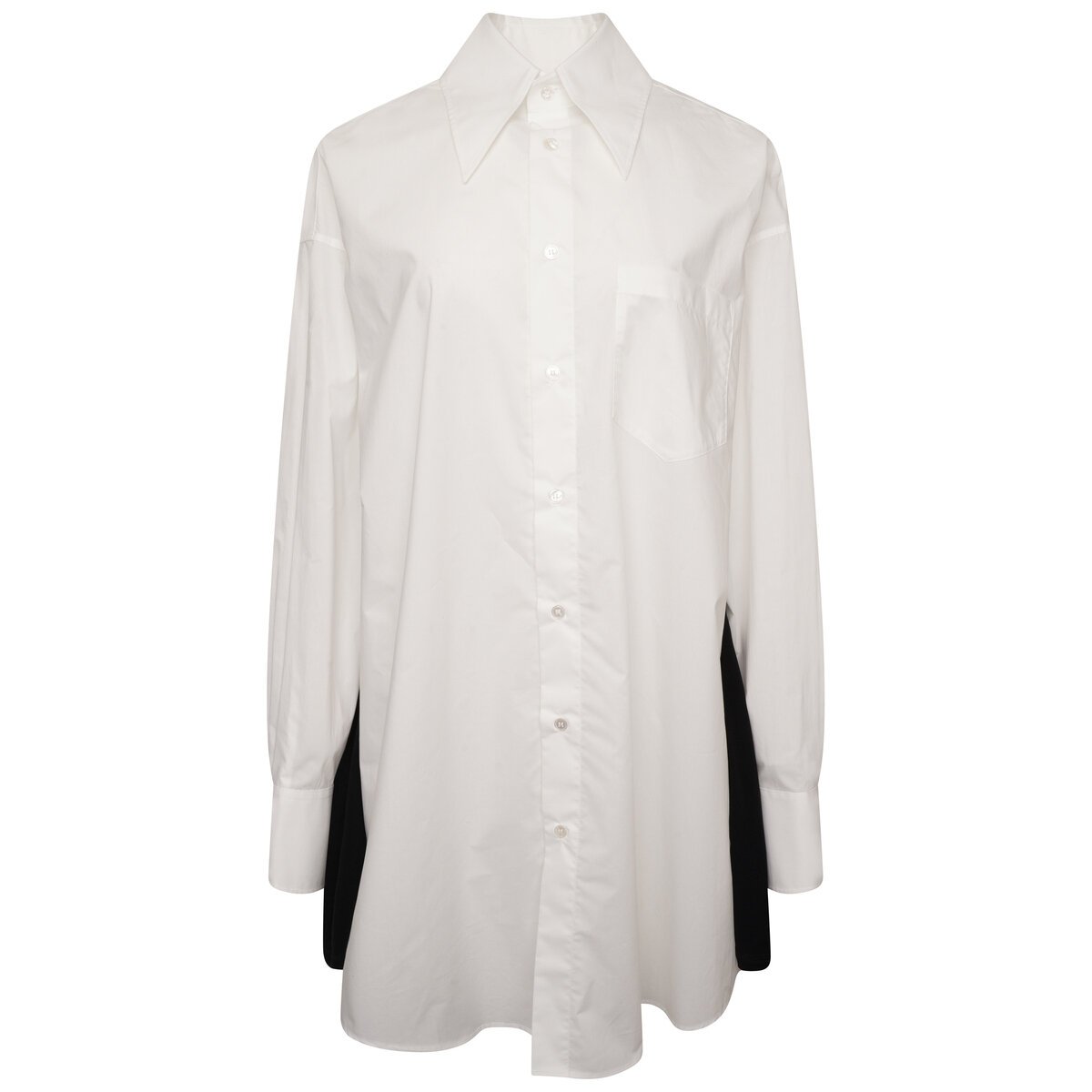 Oversized Contrast Sleeve Two-tone Shirt Dress S White/black