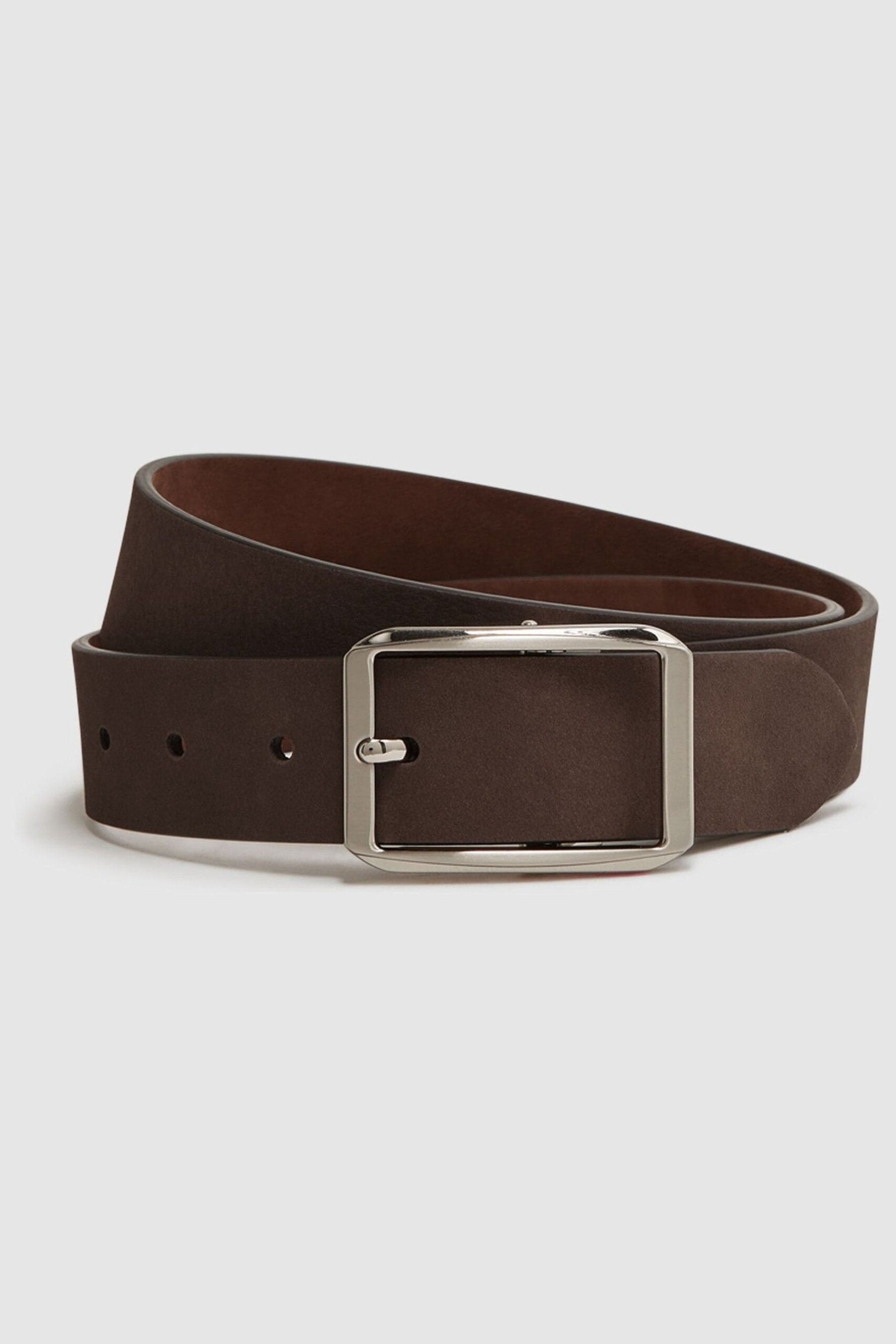 Rowan Nubuck Reversible Belt - Brown Leather Plain