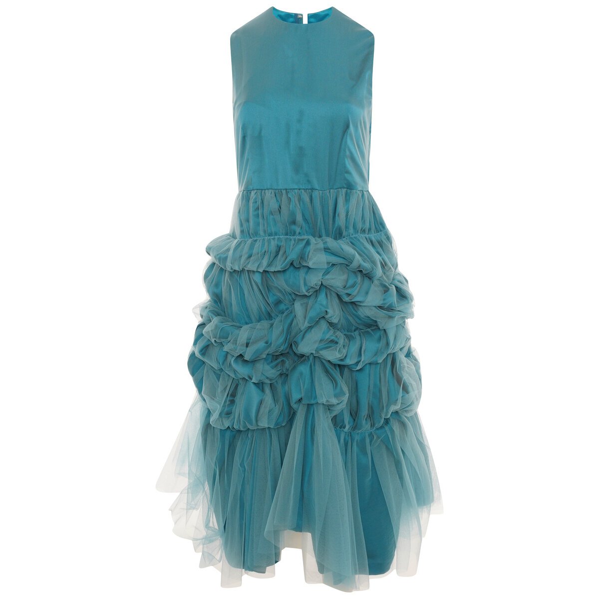 Ruched Tulle Midi Dress S Turquoise