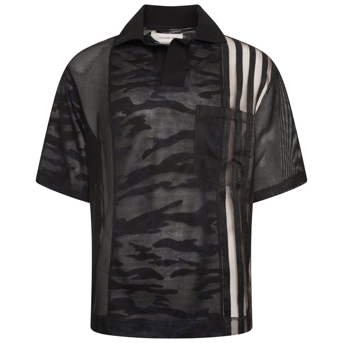 Semi-sheer Polo Shirt L Black