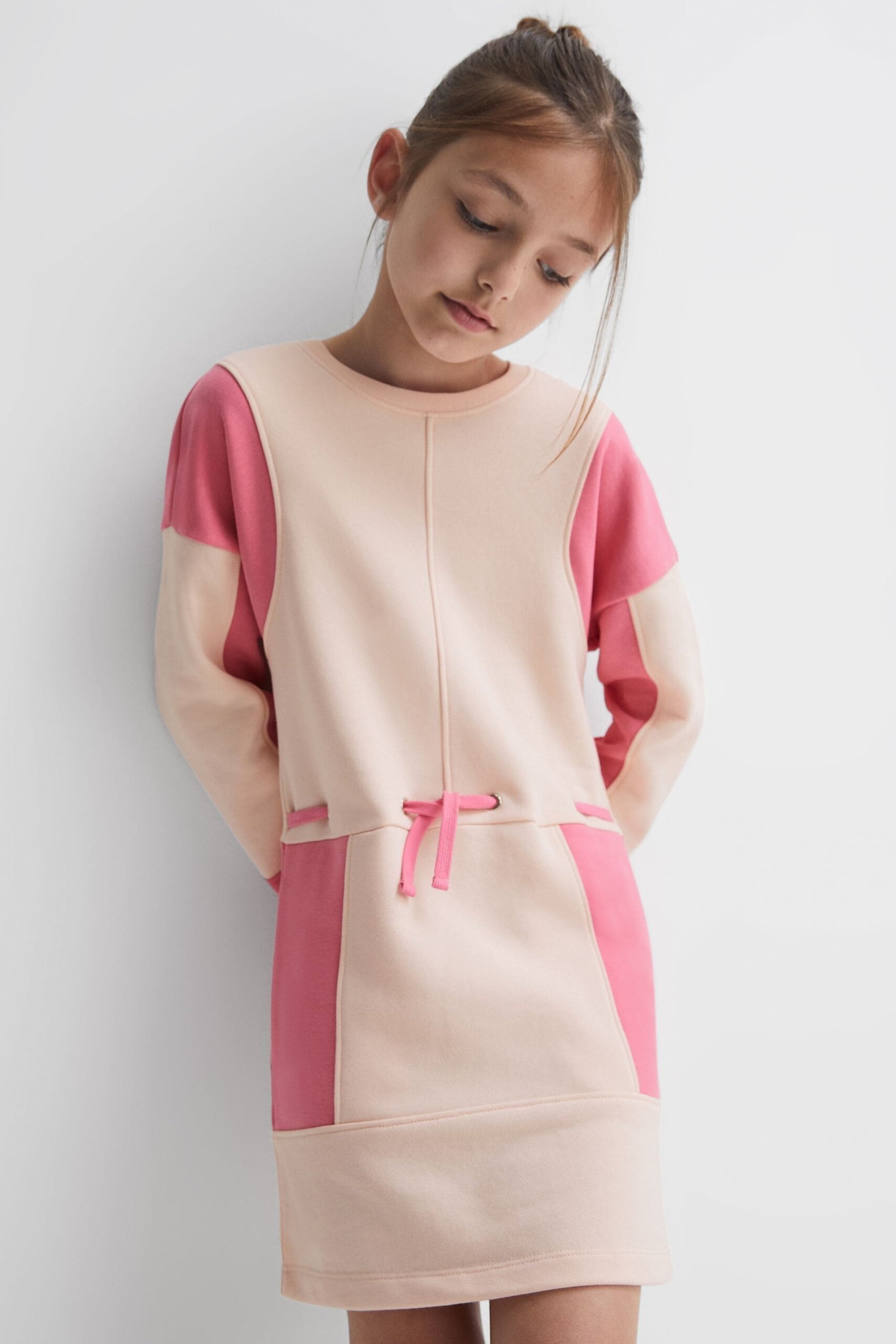 Storm Junior Drawstring Dress - Pink Cotton Colour Block, Size: 5