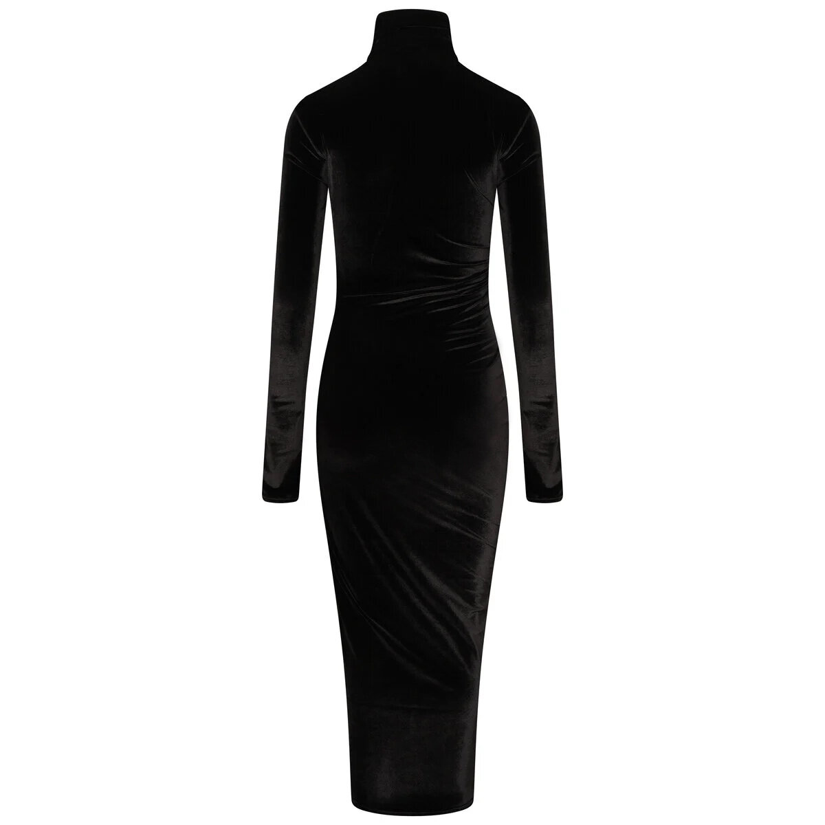 Turtleneck Fitted Velvet Dress M Black
