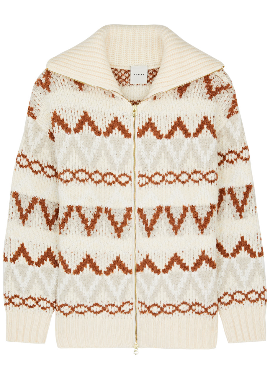 Varley Brooke Fair-Isle Knitted Jacket, Casual Jackets, Cream, Large - L (UK14 / L)