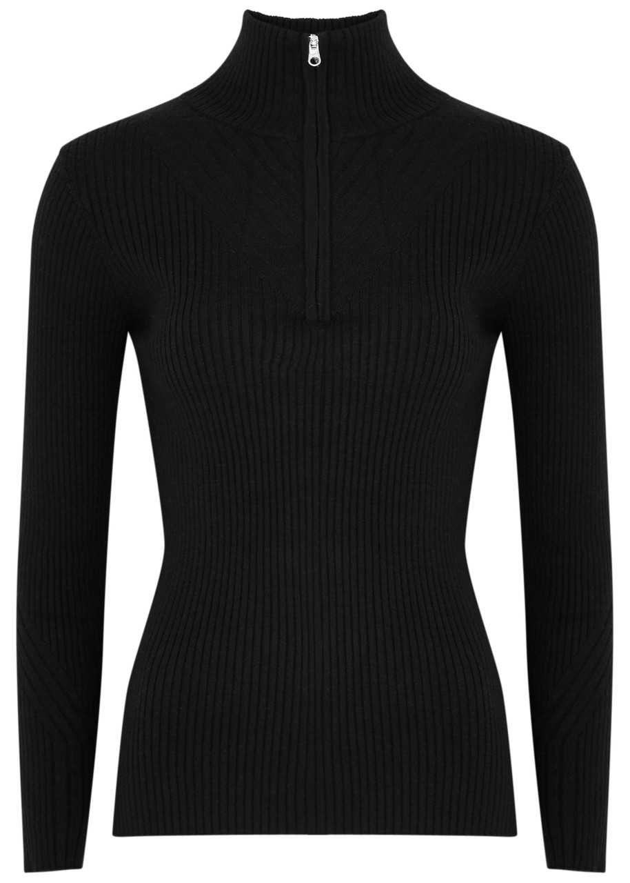 Varley Demi Ribbed Half-zip Jumper, Activewear, Black, Large - L (UK14 / L)