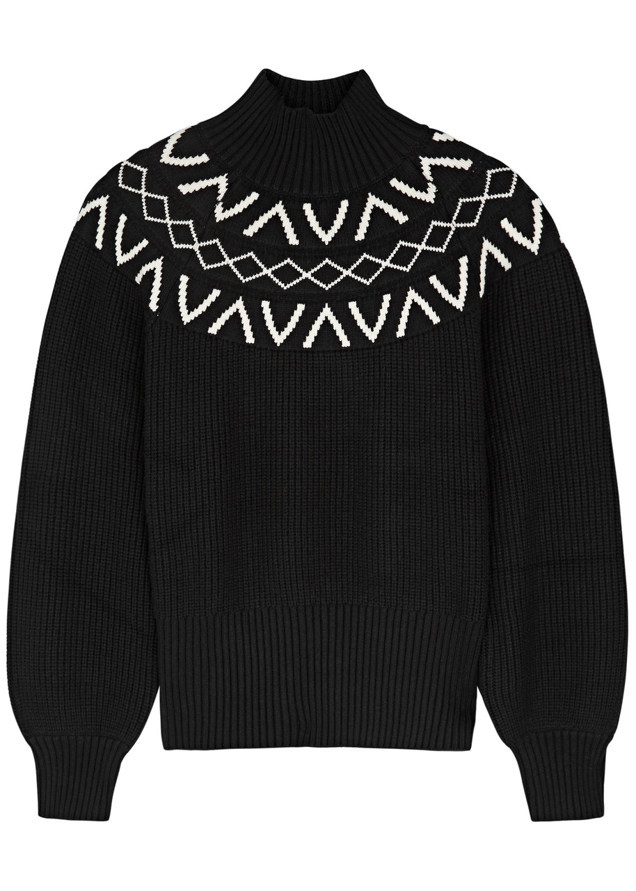 Varley Marcie Fair-Isle Ribbed-knit Jumper, Jumpers, Black, Medium - M (UK12 / M)