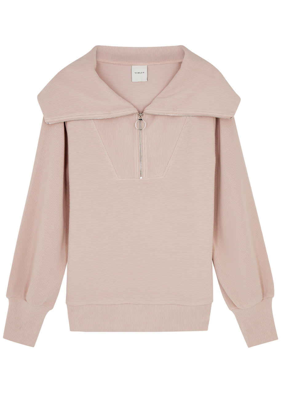 Varley Vine Ribbed Half-zip Stretch-cotton Sweatshirt - Light Pink - M (UK 12 / M)