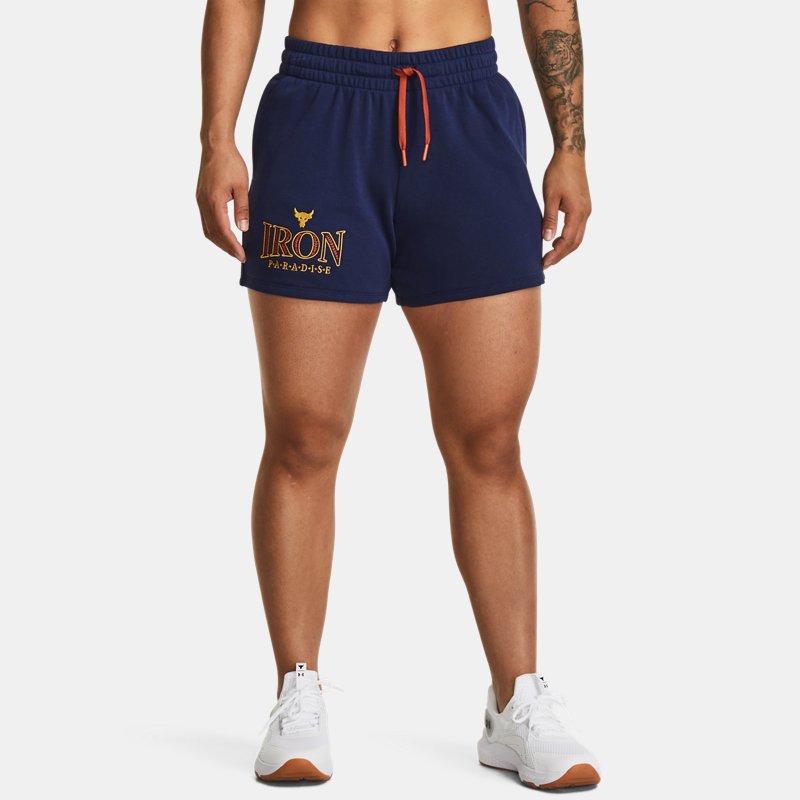 Women's Project Rock Everyday Terry Shorts Midnight Navy / Heritage Red L