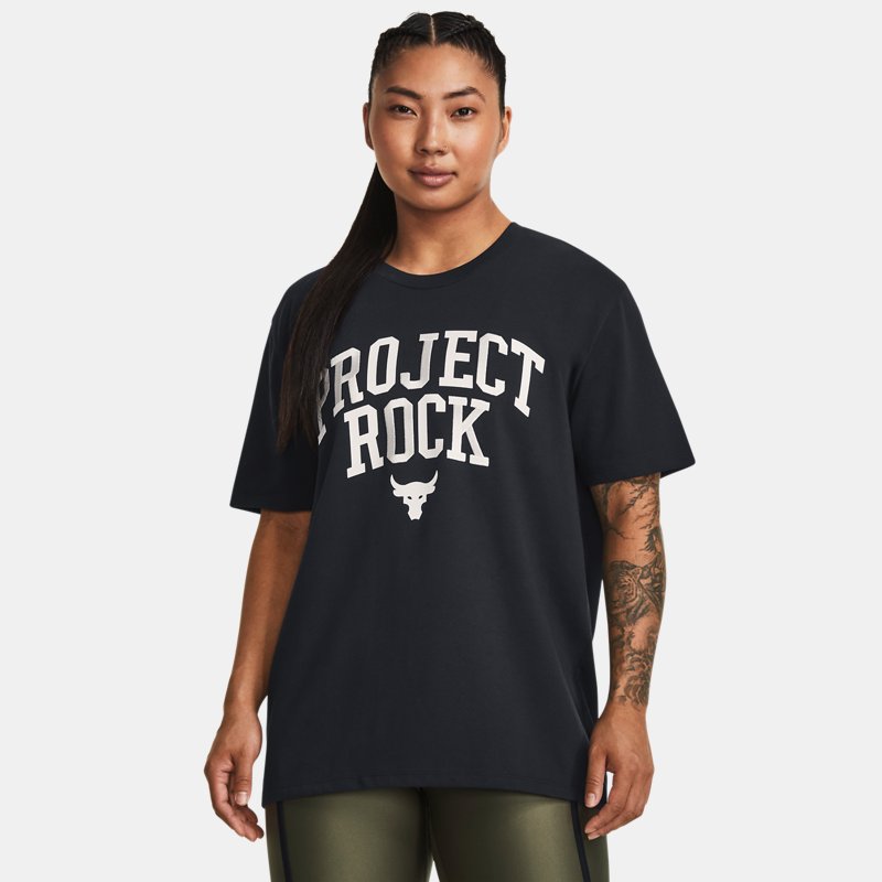 Women's Project Rock Heavyweight Campus T-Shirt Black / White Clay M