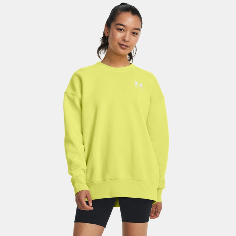 Women's Under Armour Essential Fleece Oversized Crew Lime Yellow / White L