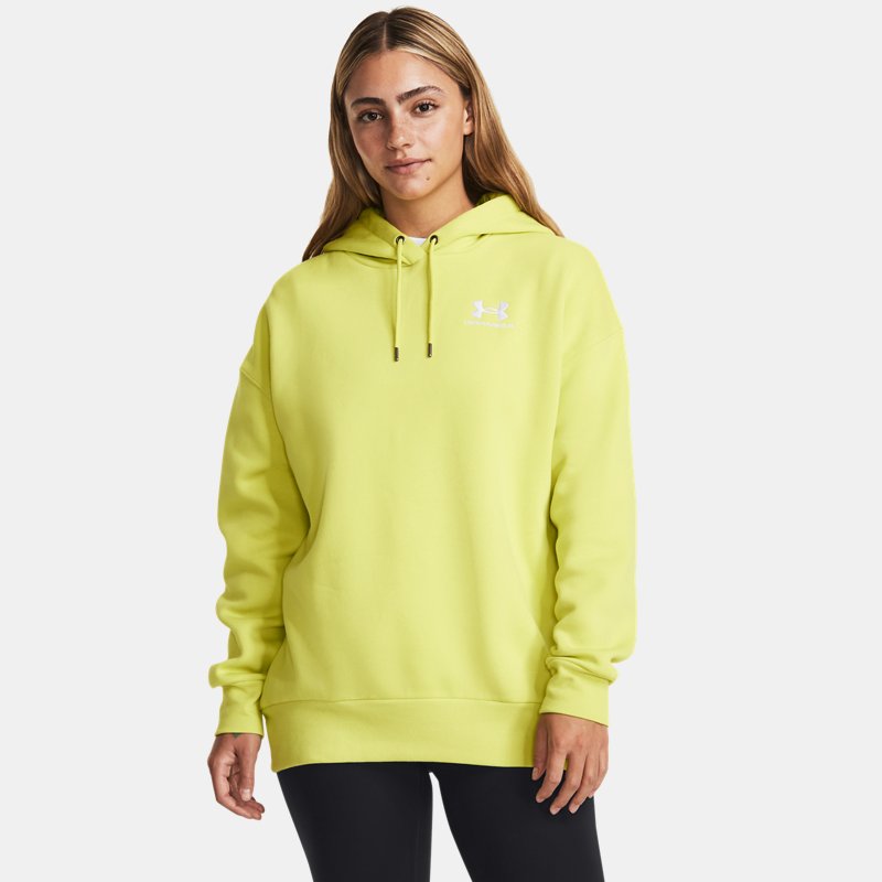 Women's Under Armour Essential Fleece Oversized Hoodie Lime Yellow / White L