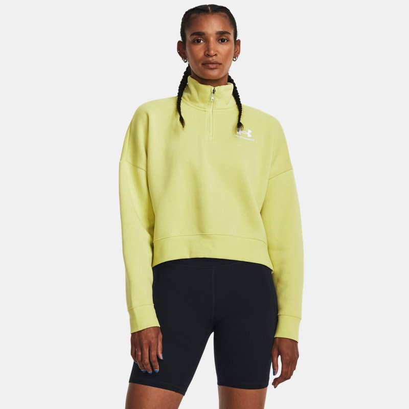 Women's Under Armour Essential Fleece ½ Zip Lime Yellow / White XL