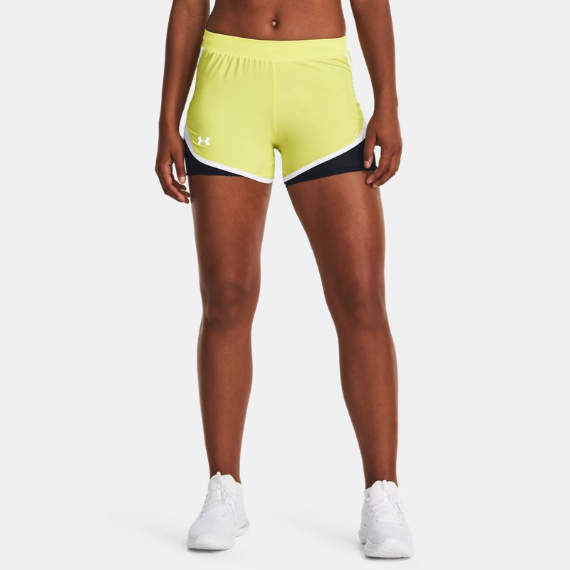 Women's Under Armour Fly-By 2.0 2-in-1 Shorts Lime Yellow / White / Reflective L