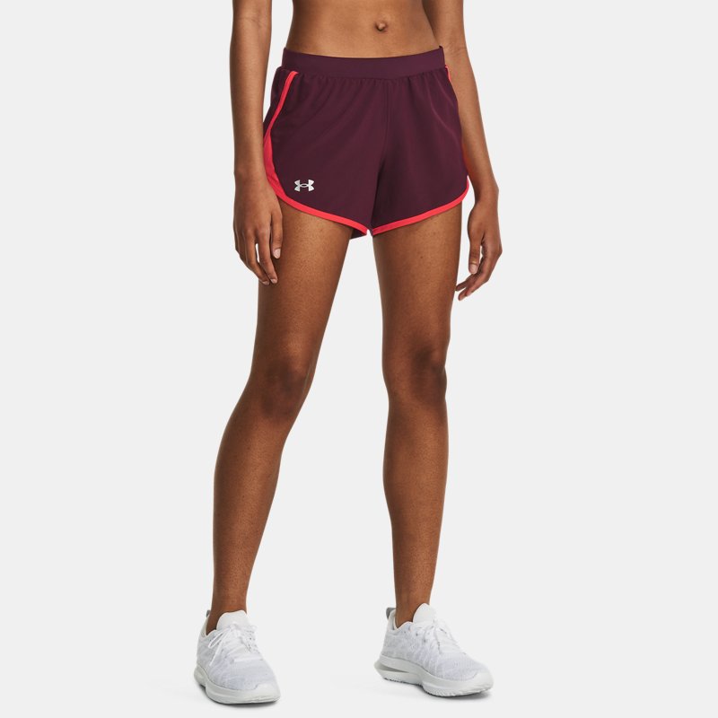 Women's Under Armour Fly-By 2.0 Shorts Dark Maroon / Beta / Reflective L