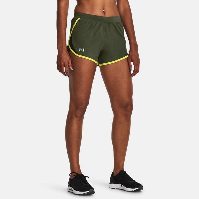 Women's Under Armour Fly-By 2.0 Shorts Marine OD Green / Lime Yellow / Reflective L