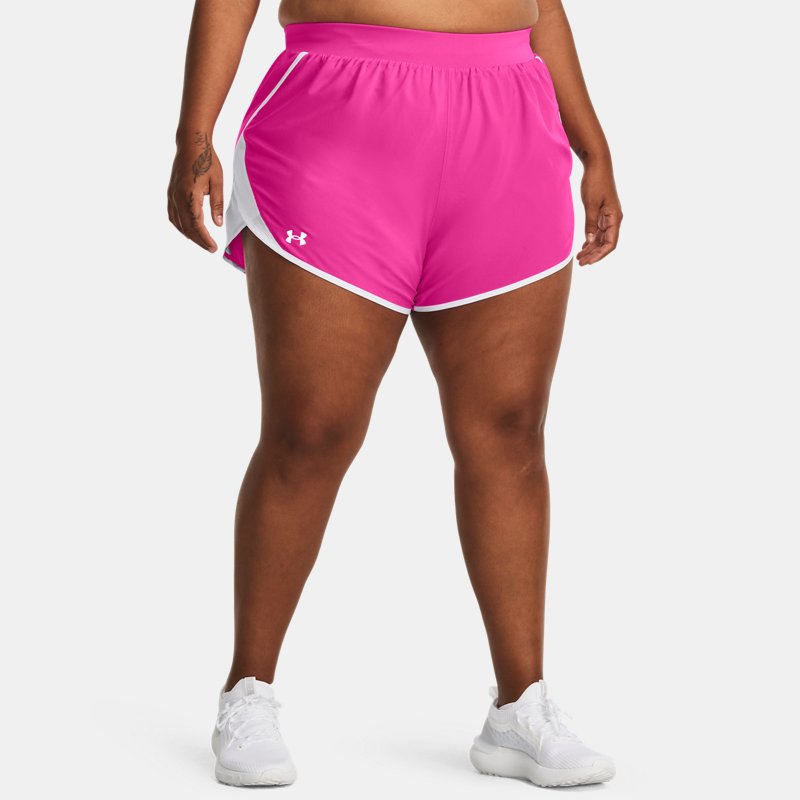 Women's Under Armour Fly-By 2.0 Shorts Rebel Pink / White / Reflective 2X